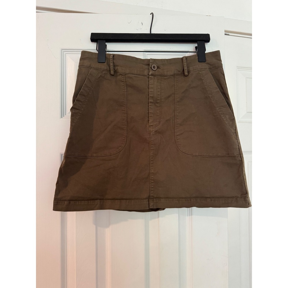 Michael Stars Brown Cotton Utility Mini Skirt Large Elastic Back Pockets Large